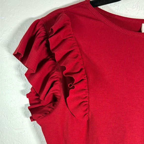 Missufe Women's Summer Ruffle Flutter Sleeve Ribbed Knit size large - Picture 3 of 4